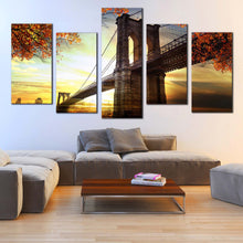 Load image into Gallery viewer, amazing Brooklyn NYC Bridge Dramatic Sunset 5 piece canvas artwork For Living Room
