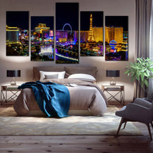 Load image into Gallery viewer, amazing Las Vegas City Skyline at Night 5 piece canvas artwork For Bedroom
