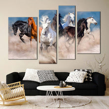 Load image into Gallery viewer, animal running canvas wall art herd of horses 4 piece canvas print black white brown horses running canvas set
