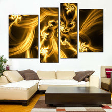 Load image into Gallery viewer, artistic abstract canvas wall art yellow bright abstract multi canvas artwork brown abstract fractal 4 piece canvas print
