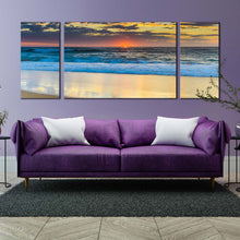 Load image into Gallery viewer, australia  ocean  canvas  wall  art  yellow  cloudy  sky  ocean  canvas  print  central  coast  blue  ocean  waves  3  piece  canvas  set For Living Room
