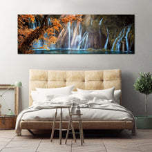 Load image into Gallery viewer, autumn  waterfall  canvas  wall  art  blue  plitvice  waterfalls  river  canvas  print  croatia  waterfall  orange  trees  forest  1  piece  canvas  artwork For Bedroom
