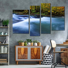 Load image into Gallery viewer, balkan  river  canvas  wall  art  beautiful  blue  waterfall  nature  4  piece  canvas  set  green  forest  waterfall  canvas  print In Living Room
