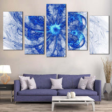 Load image into Gallery viewer, beautiful abstract canvas wall art white abstract digital artwork blue abstract fractal circles 5 piece canvas abstract glow fractal canvas print In Living room
