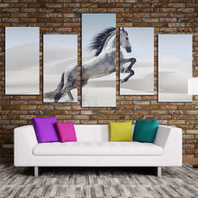 Load image into Gallery viewer, beautiful horse canvas wall art grey horse in nature 5 piece canvas set galloping white wild horse canvas print For Living room
