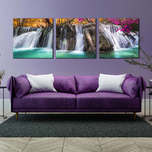 Load image into Gallery viewer, beautiful  scenery  canvas  wall  art  majestic  waterfall  3  piece  canvas  print  colorful  scenic  autumn  forest  waterfall  multi  canvas For Living Room
