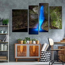 Load image into Gallery viewer, beautiful waterfall canvas wall art stunning blue waterfall 4 piece canvas amazing grey stone waterfall canvas print in living room
