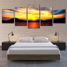 Load image into Gallery viewer, bedoom Thailand Ocean Canvas Wall Art Ocean Mountains 5 Piece Canvas Print Yellow Orange Sunset Clouds Multi Canvas Artwork For Bedroom
