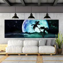 Load image into Gallery viewer, big  moon  over  the  sea  panoramic  canvas  print In Living Room
