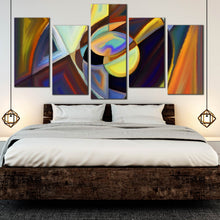 Load image into Gallery viewer, brown yellow abstract patterns 5 piece panel In Bedroom
