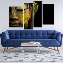 Load image into Gallery viewer, buddha face canvas wall art buddha meditation close up canvas print colorful peaceful buddha 4 piece multi canvas
