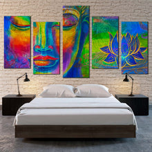 Load image into Gallery viewer, buddha head canvas print lord buddha face 5 piece canvas wall art colorful buddha canvas set For Bedroom
