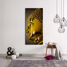 Load image into Gallery viewer, buddha  meditation  canvas  print  gold  buddha  mind  soul  canvas  artwork  yellow  peaceful  buddha  vertical  canvas  wall  art In Living Room
