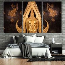 Load image into Gallery viewer, buddha statue canvas print beautiful buddha temple 3 piece canvas wall art golden buddha multi canvas For Bedroom
