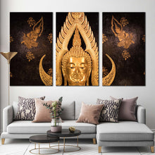 Load image into Gallery viewer, buddha statue canvas print beautiful buddha temple 3 piece canvas wall art golden buddha multi canvas For Living Room
