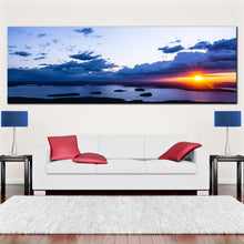 Load image into Gallery viewer, cadillac  mountain  canvas  wall  art  acadia  national  park  blue  sky  1  piece  canvas  print  dramatic  yellow  cloudy  sunset  ocean  canvas  artwork In Living Room
