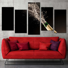 Load image into Gallery viewer, champagne burst canvas wall art blue green champagne bottle splash 5 piece canvas print champagne cork splash celebration canvas set For Living room
