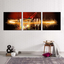 Load image into Gallery viewer, champagne  celebration  canvas  print  romantic  atmosphere  canvas  wall  art  yellow  champagne  firework  3  piece  canvas  red  champagne  bottle  bucket  canvas  set
