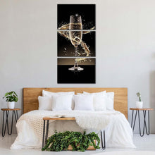 Load image into Gallery viewer, champagne  glass  canvas  wall  art  black  champagne  glass  3  piece  canvas  print  yellow  champagne  glass  splash  triptych  multi  canvas For Bedroom
