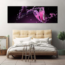 Load image into Gallery viewer, champagne  splash  canvas  wall  art  champagne  glasses  clicking  canvas  artwork  red  purple  champagne  glasses  1  piece  canvas  print In Bedroom
