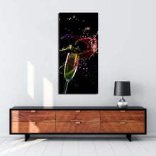 Load image into Gallery viewer, champagne  splash  canvas  wall  art  colorful  alcohol  glass  splashing  1  piece  vertical  canvas  artwork  champagne  digital  artwork  canvas  print In Living Room
