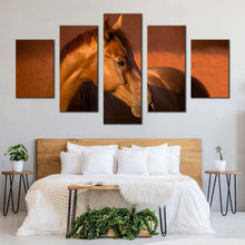 Load image into Gallery viewer, chestnut horse canvas wall art brown gelding horse 5 piece multi canvas artwork elegant horse in orange field canvas print For Bedroom

