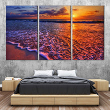 Load image into Gallery viewer, cloudy sunset canvas wall art blue orange ocean beach 3 piece canvas set ocean wave canvas print For Bedroom
