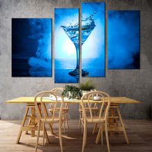 Load image into Gallery viewer, cocktail drink canvas wall art blue martini glass 4 piece canvas print white background martini cocktail splash multiple canvas 
