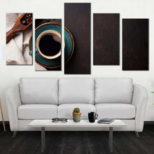 Load image into Gallery viewer, coffee beans canvas wall art brown coffee background 5 piece multiple canvas black coffee cup and beans canvas print For Living Room
