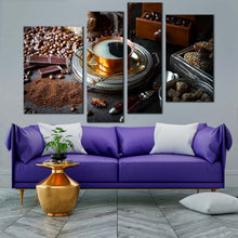 Load image into Gallery viewer, coffee breakfast canvas wall art brown coffee beans 4 piece canvas print morning black coffee multiple canvas
