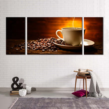 Load image into Gallery viewer, coffee  cup  canvas  wall  art  brown  coffee  beans  multiple  canvas  white  coffee  mug  smoke  3  piece  canvas  print
