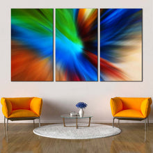 Load image into Gallery viewer, contemporary abstract wall art amazing blue orange modern triptych multi canvas abstract motion 3 piece canvas print In Living Room
