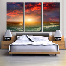 Load image into Gallery viewer, contemporary Ocean Scenery Triptych decor Amazing Orange Dawn 3 Piece decor For Bedroom
