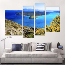 Load image into Gallery viewer, crete ocean canvas wall art greece blue seascape 4 piece multiple canvas green island spinalonga canvas print for living room
