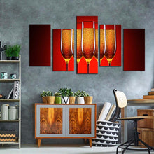 Load image into Gallery viewer, crystal glasses canvas wall art luxury orange red champagne glasses multiple canvas sexy champagne glasses party 5 piece canvas print
