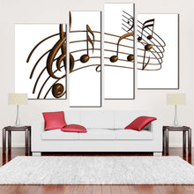 Load image into Gallery viewer, curved music canvas wall art brown modern music notes 4 piece canvas set white abstract music harmony canvas print for your living room
