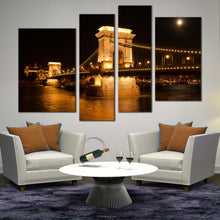 Load image into Gallery viewer, danube river canvas print black budapest hungary city bridge wall art gold szechenyi chain bridge 4 canvas In Living Room
