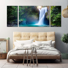 Load image into Gallery viewer, deep  forest  canvas  wall  art  beautiful  green  nature  water  scene  canvas  print  white  waterfall  paradise  3  piece  multi  canvas  artwork For Bedroom
