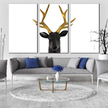 Load image into Gallery viewer, deer horns canvas print black deer head 3 piece canvas wall art white background deer multi canvas For Living Room
