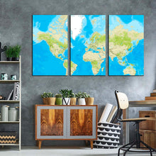 Load image into Gallery viewer, detailed map canvas print abstract flat world canvas multiple canvas blue green world map 3 piece canvas wall art
