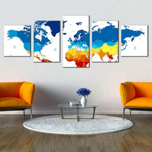 Load image into Gallery viewer, detailed map canvas wall art colorful map of continents 5 piece canvas world map digital canvas art flat world multiple canvas In Living Room
