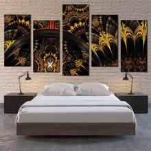 Load image into Gallery viewer, digital abstract canvas print black yellow fractal flower 5 piece canvas wall art elegant graphic abstract multi canvas For Bedroom
