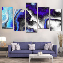 Load image into Gallery viewer, digital fractal canvas wall art blue abstract liquid art print black abstract liquid texture 5 piece canvas In Living Room
