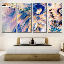 Load image into Gallery viewer, digital painting canvas wall art blue white abstract art print abstract fractal 4 piece multi canvas artwork For Your Bedroom
