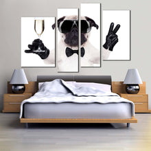 Load image into Gallery viewer, dog animal canvas wall art dog with glasses multi canvas artwork black white funny dog 4 piece canvas print in bedroom
