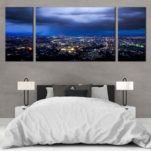 Load image into Gallery viewer, dramatic  cloudy  sky  city  lights  3  piece  canvas  wall  art  yellow  cityscape  canvas  print  for  bedroom
