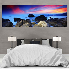 Load image into Gallery viewer, dramatic  sky  canvas  wall  art  blue  sea  ocean  rocks  1  piece  canvas  artwork  grey  stony  beach  sea  canvas  print For Bedroom
