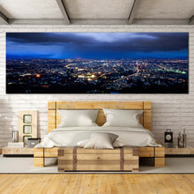 Load image into Gallery viewer, dramatic  skyline  wall  art  blue  cloudy  sky  canvas  artwork  yellow  city  lights  canvas  print  for  bedroom
