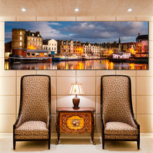 Load image into Gallery viewer, edinburgh  canal  canvas  wall  art  leith  city  reflection  panoramic  canvas  print In Living Room
