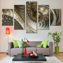 Load image into Gallery viewer, elegant abstract canvas wall art brown yellow abstract fractal design 5 piece canvas set luxury abstract canvas print In Living room
